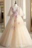 Come In All Styles And Colors Champagne Ball Gowns Tulle Appliques See Through V Neck Quinceanera Dresses