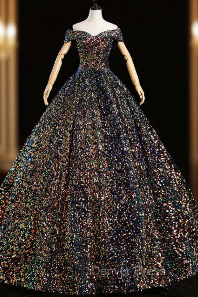 Come In All Styles And Colors Navy Blue Ball Gowns Sequins off the Shoulder Quinceanera Dresses