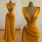 Mermaid Prom Dress Deep Neck Sexy Satin Prom Dress Cheap Sweep Cocktail Dresses
