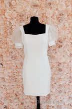 Fuchsia Puff Sleeves Square Neck Sheath Homecoming Dresses