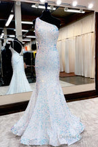 Coral Sequins Mermaid Long Prom Dresses