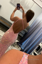 Coral Sequins Mermaid Long Prom Dresses
