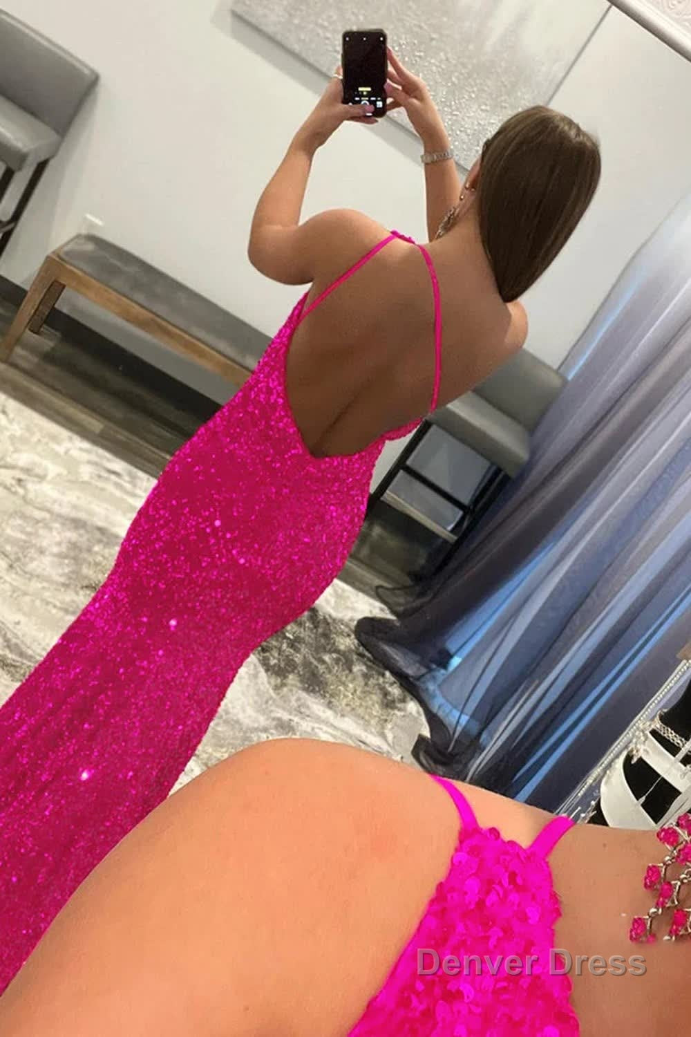 Coral Sequins Mermaid Long Prom Dresses