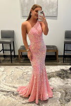 Coral Sequins Mermaid Long Prom Dresses