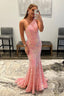 Coral Sequins Mermaid Long Prom Dresses