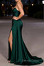 Corset Strapless Dark Green Mermaid Long Prom Dresses With Slit