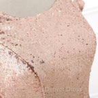 COURTNEY Fit and Flare Sweep train Sequined Rosy Golden Prom Party Gowns