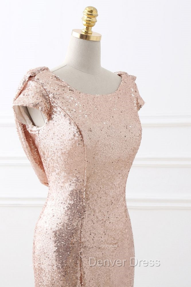 Fit and Flare Sweep train Sequined Rosy Golden Prom Gown