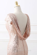 COURTNEY Fit and Flare Sweep train Sequined Rosy Golden Prom Party Gowns