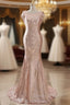 Fit and Flare Sweep train Sequined Rosy Golden Prom Gown