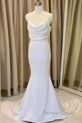 Cowl Neck Backless Mermaid Long Wedding Dresses