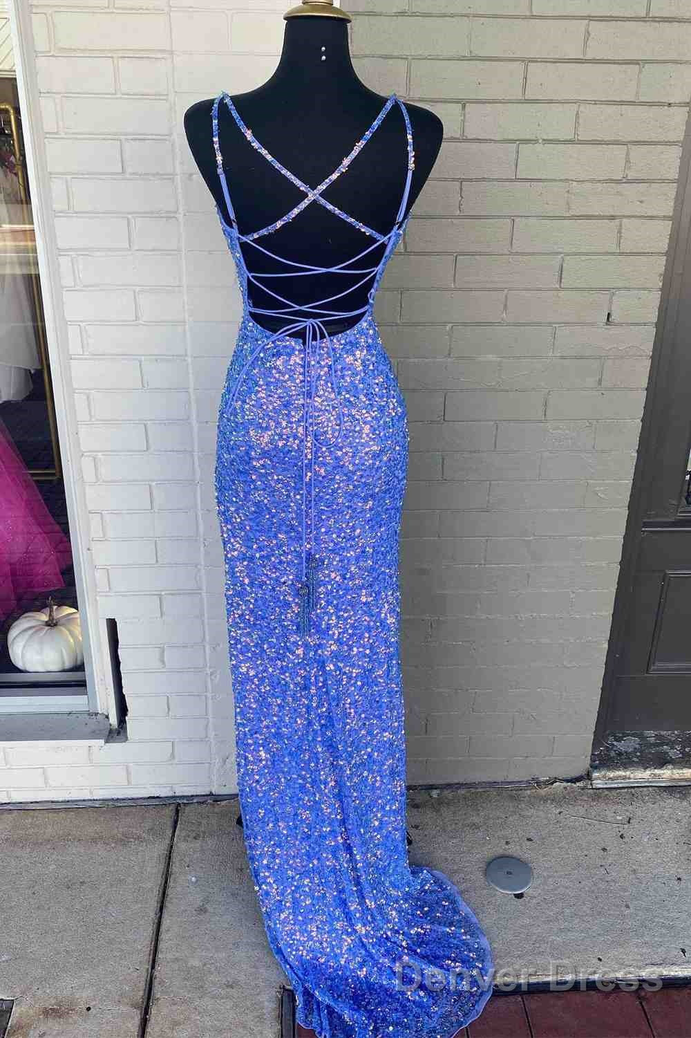 Criss Cross Back Periwinkle Prom Dress With High Slit Secondary image