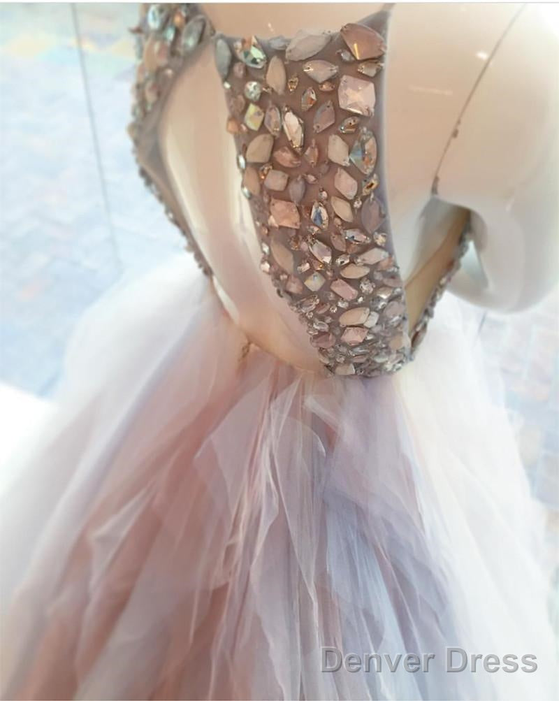 Crystal Beaded V Neck Organza Layered Wedding Dresses Ball Gowns