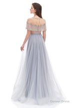 Crystal O Neck Sleeveless A Line Tulle Prom Dresses