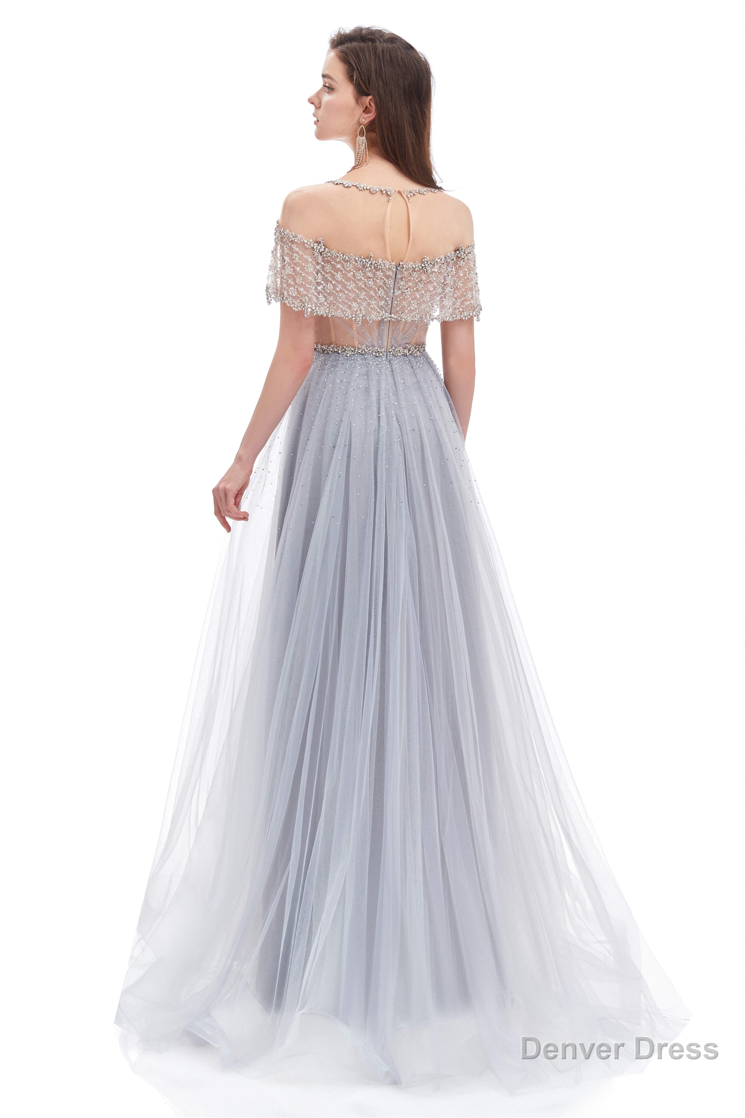 Crystal O Neck Sleeveless A Line Tulle Prom Dresses