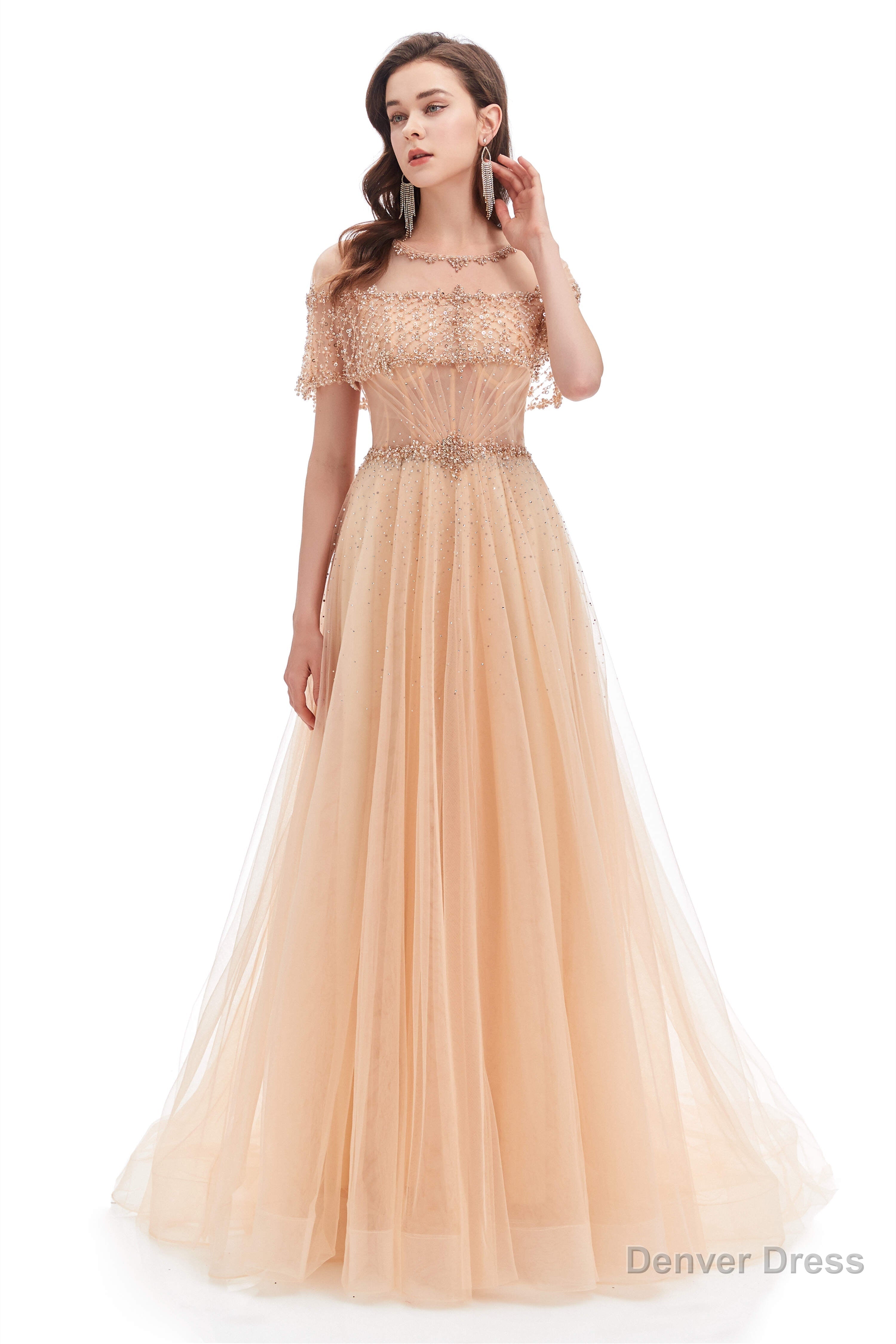 Crystal O Neck Sleeveless A Line Tulle Prom Dresses Secondary image