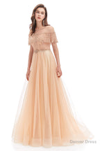 Crystal O Neck Sleeveless A Line Tulle Prom Dresses