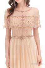 Crystal O Neck Sleeveless A Line Tulle Prom Dresses