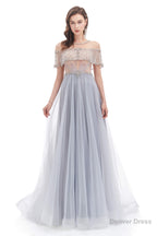 Crystal O Neck Sleeveless A Line Tulle Prom Dresses