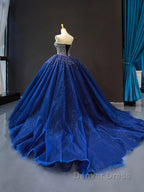 Crystals Sequined Navy Blue Quinceanera Dresses Ball Gown Wedding Dresses