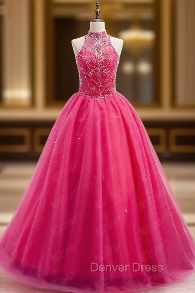 Crystals Sweet 16 Dress Ball Gown Halter Tulle Quinceanera Gowns Dresses
