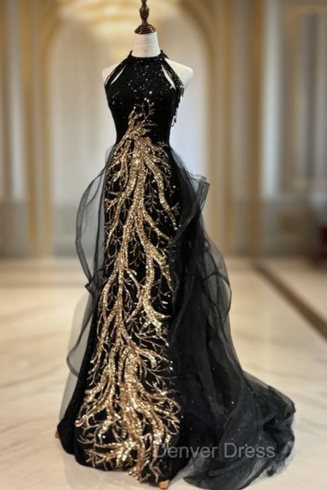 Custom Black Halter Sequins Long Prom Dress and Wine Red Dresses