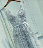 Custom Made A Line Gray/Navy Blue/Burgundy Lace Prom Dress, Bridesmaid Dress, Lace Graduation Dresses