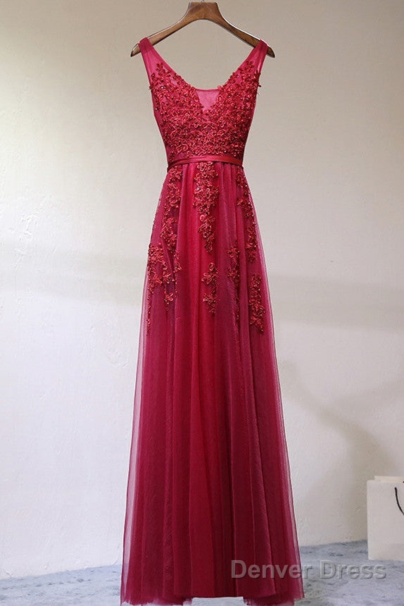 Custom Made A Line Gray/Navy Blue/Burgundy Lace Prom Dress, Bridesmaid Dress, Lace Graduation Dresses