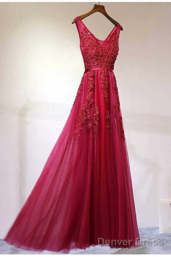 Custom Made A Line Gray/Navy Blue/Burgundy Lace Prom Dress, Bridesmaid Dress, Lace Graduation Dresses