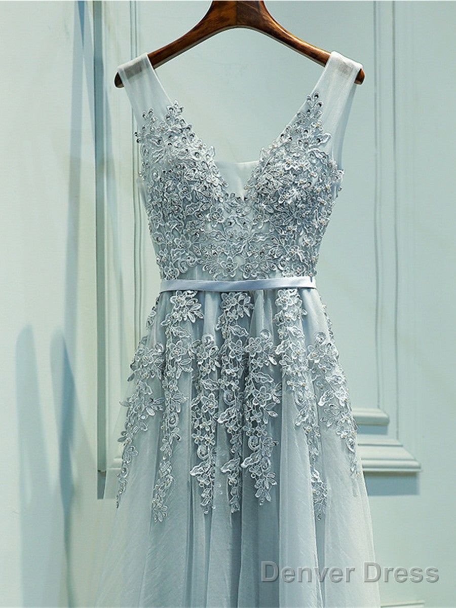 Custom Made A Line Gray/Navy Blue/Burgundy Lace Prom Dress, Bridesmaid Dress, Lace Graduation Dresses