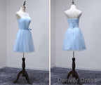 Custom Made A Line Round Neck Short Light Blue Prom Dress, Short Graduation Dress, Homecoming Dress, Short Bridesmaid Dresses