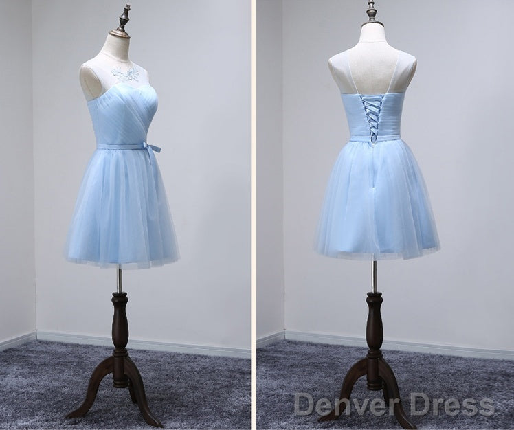 Custom Made A Line Round Neck Short Light Blue Prom Dress, Short Graduation Dress, Homecoming Dress, Short Bridesmaid Dresses