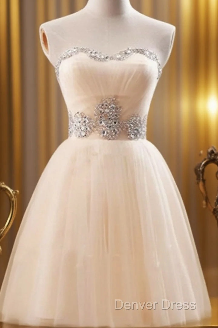 Custom Made A Line Sweetheart Neck Champagne Prom Dress, Short Champagne Bridesmaid Dress, Graduation Dress, Homecoming Dresses