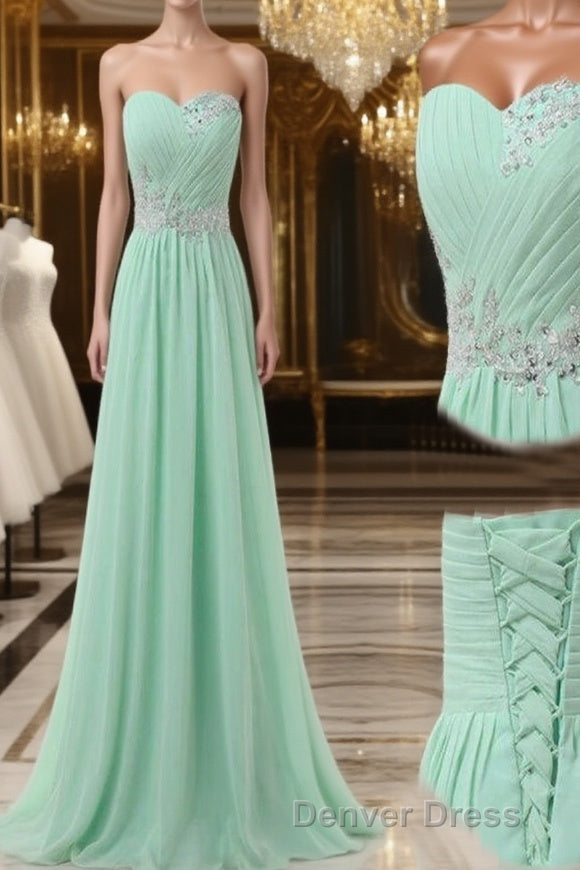 A Line Sweetheart Neck Floor Length Green Prom Dress, Long Prom Bridesmaid Dresses Main image