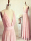 Custom Made A Line V Neck Backless Pink Long Prom Dress, V Neck Backless Prom Dress, Bridesmaid Dresses