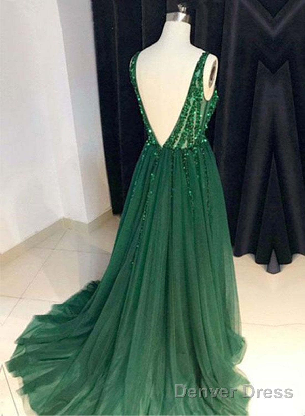 Green Backless Prom Dresses Long Sleeves V Neck Lace Mermaid Dress,DP447 main image 0