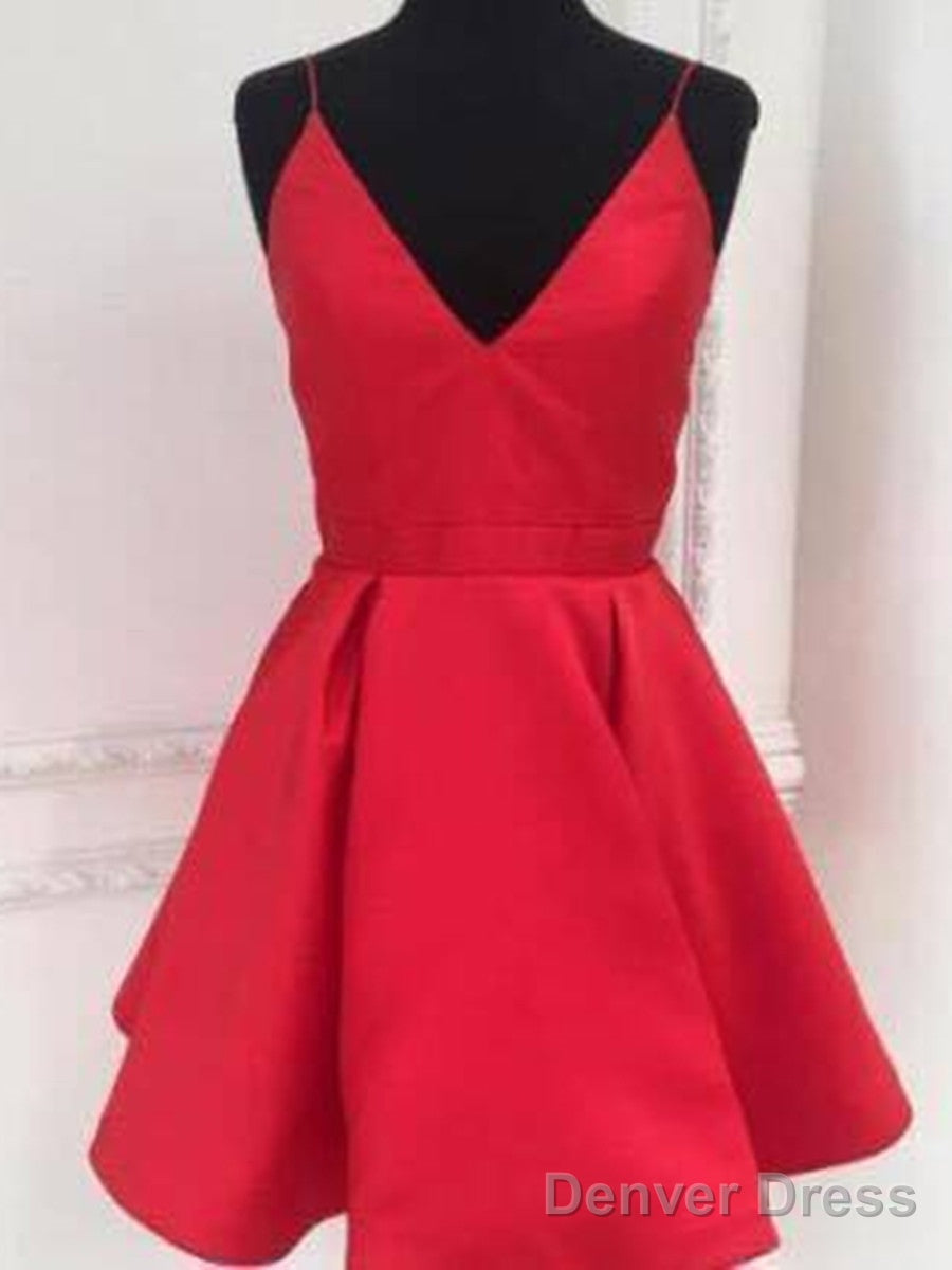 Custom Made A Line V Neck Short Red Prom Dress, Short V Neck Homecoming Dress, Red Graduation Dresses