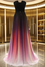 Custom Made Backless Ombre Chiffon Long Prom Dress, Ombre Bridesmaid Dress, Prom Dresses