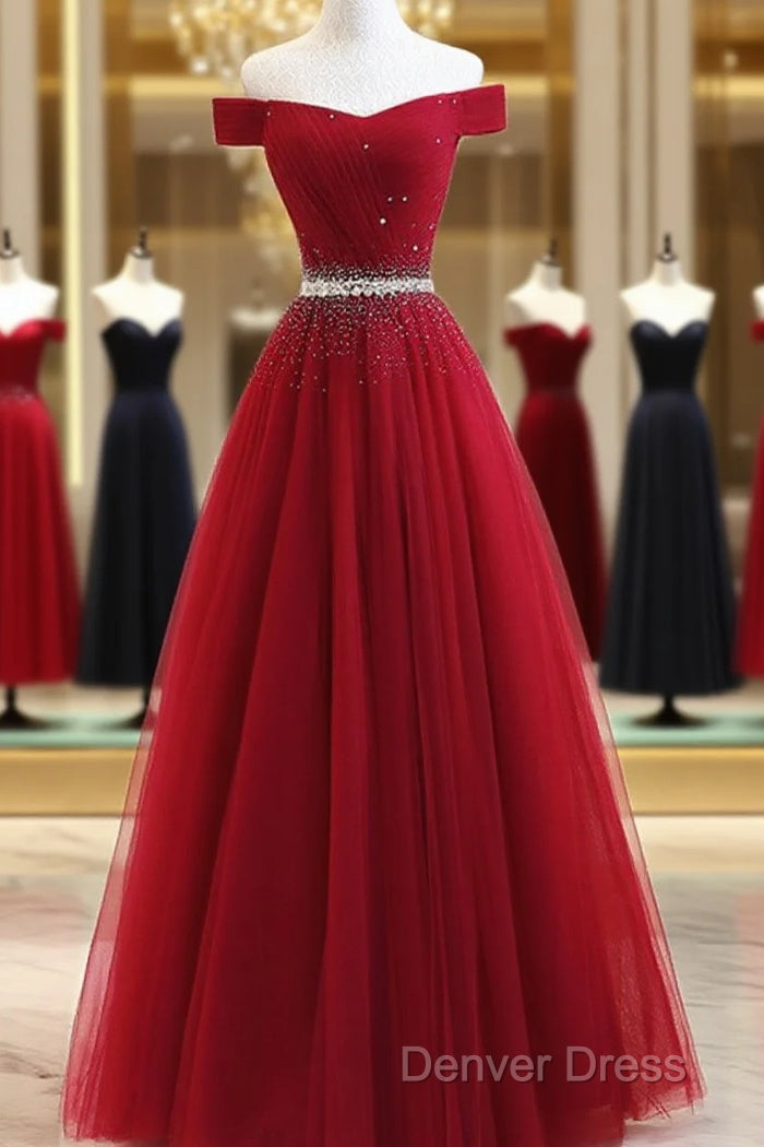 Custom Made Burgundy Off Shoulder Prom Dress, Burgundy Prom Dress, Off Shoulder Prom Dress, Bridesmaid Dresses Main image