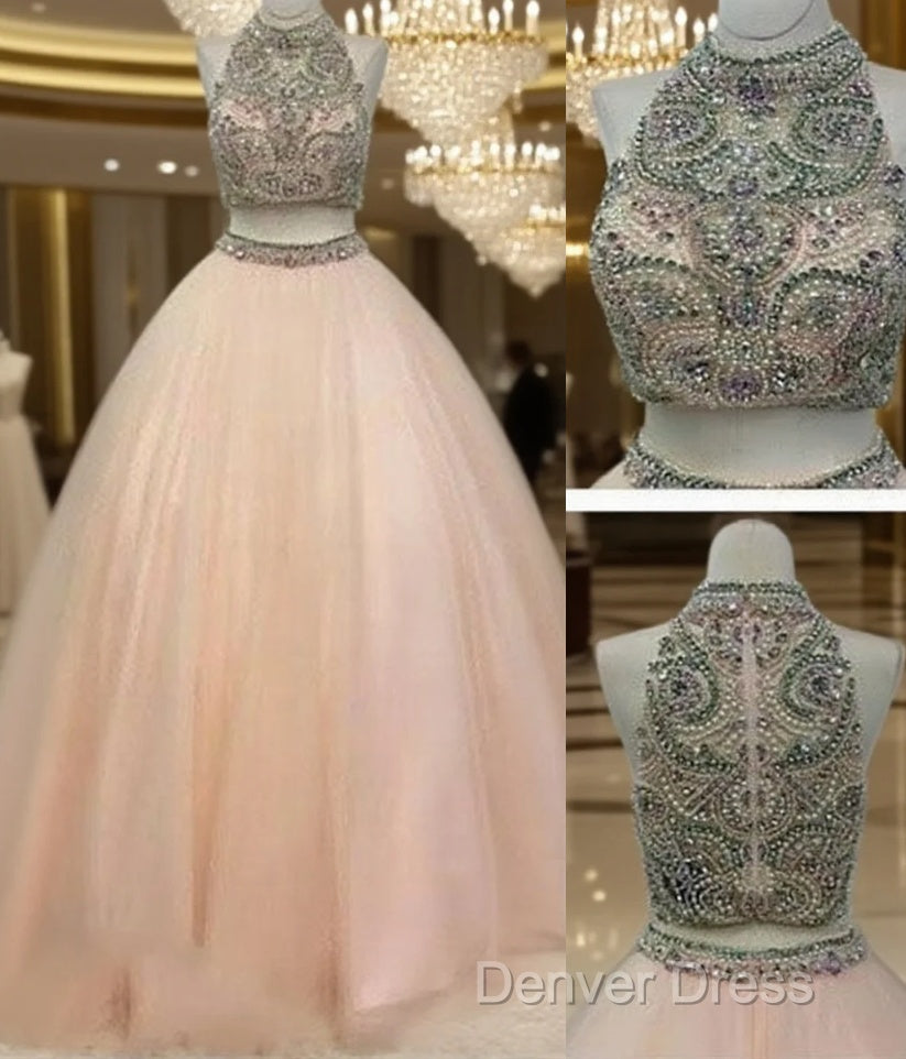 Custom Made High Neck Two Pieces Long Prom Gown, Evening Dresses Main image