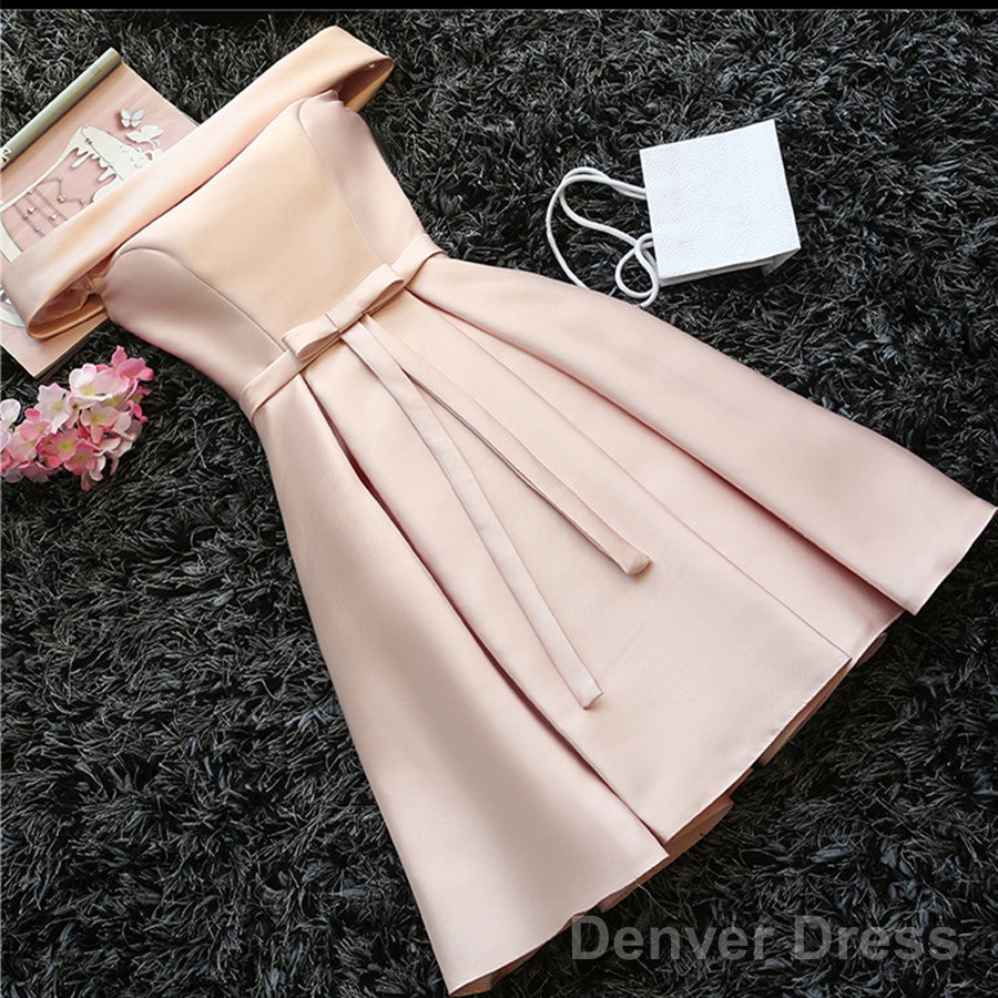 Custom Made Light Pink Off Shoulder Prom Dress, Short Graduation Dress, Pink Homecoming Dresses Secondary image