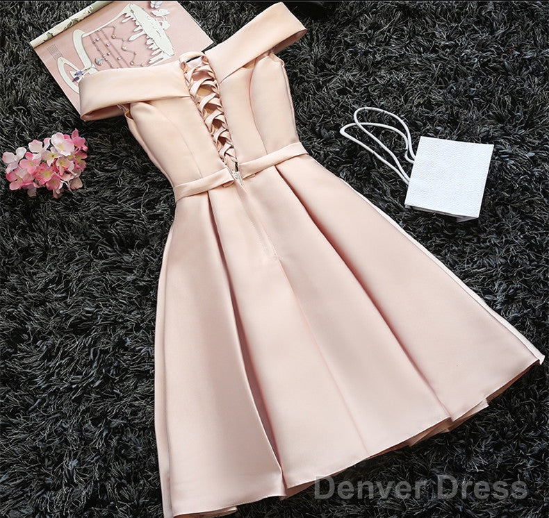 Custom Made Light Pink Off Shoulder Prom Dress, Short Graduation Dress, Pink Homecoming Dresses