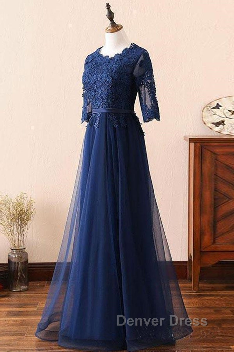 Custom Made Long Sleeves Navy Blue Lace Prom Dress, Long Sleeves Lace Bridesmaid Dress, Long Sleeves Navy Blue Lace Prom Graduation Prom Dresses Secondary image
