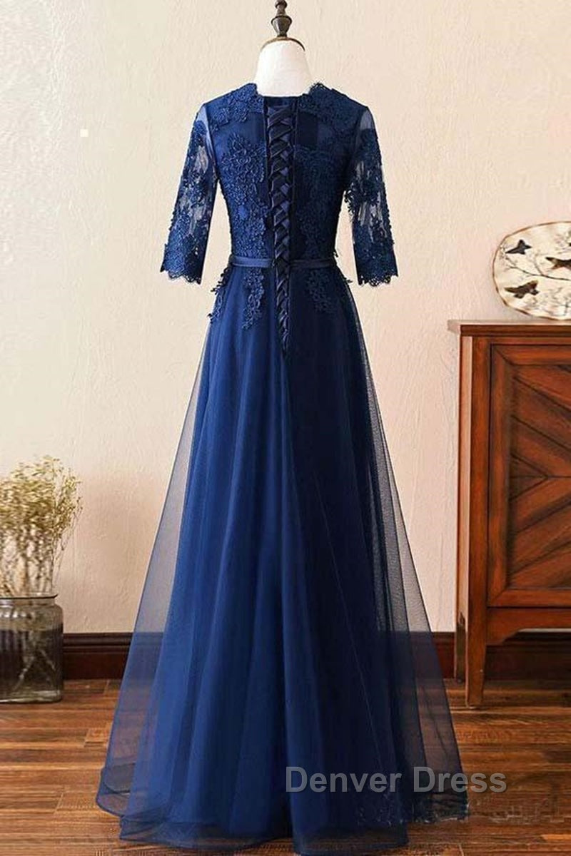 Custom Made Long Sleeves Navy Blue Lace Prom Dress, Long Sleeves Lace Bridesmaid Dress, Long Sleeves Navy Blue Lace Prom Graduation Prom Dresses