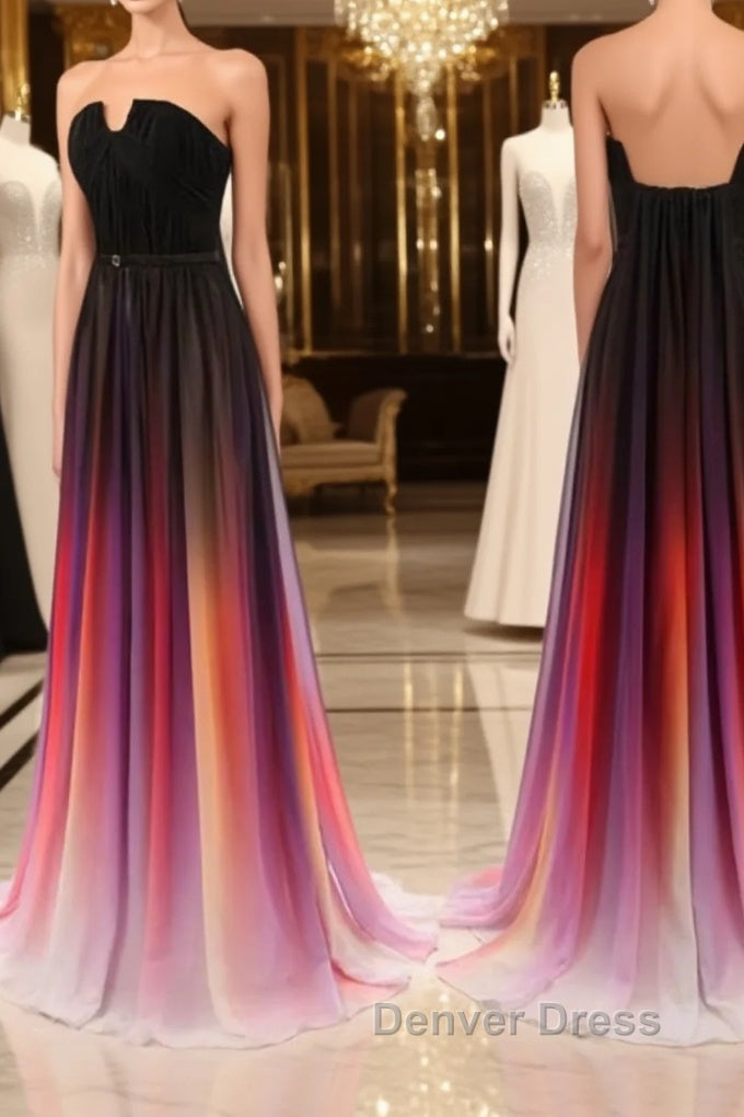Custom Made Open Back Ombre Colorful Chiffon Prom Dress, Backless Prom Dresses Main image