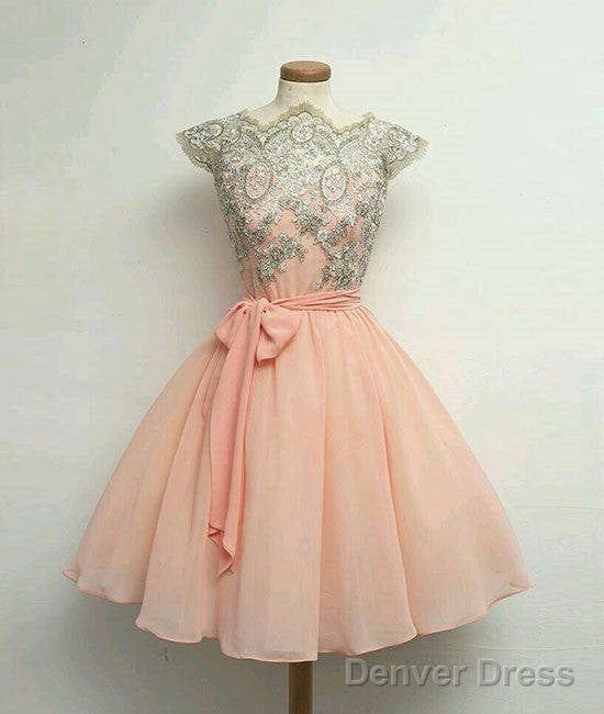 Custom Made Pink Lace Short Prom Dress, Homecoming Dresses