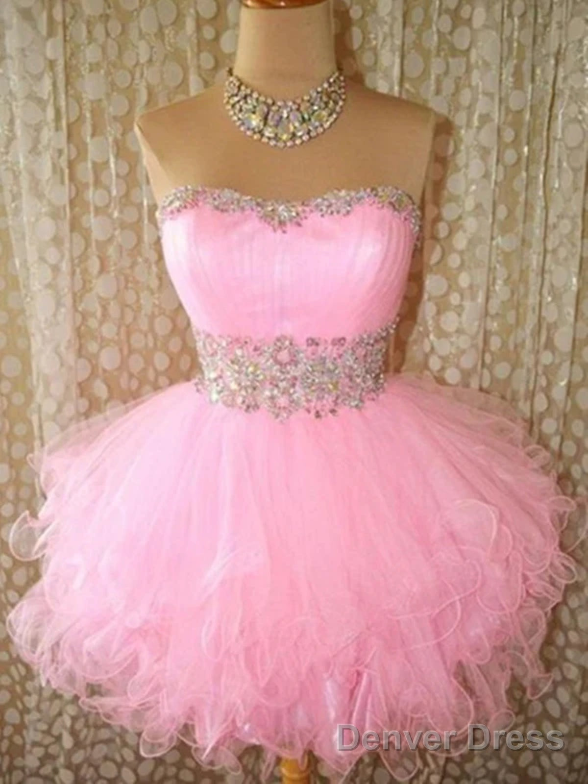 Custom Made Pink Puffy Short Prom Gowns, Pink Prom Dress, Formal Dresses, Homecoming/Graduation Dresses Main image