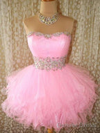 Custom Made Pink Puffy Short Prom Gowns, Pink Prom Dress, Formal Dresses, Homecoming/Graduation Dresses