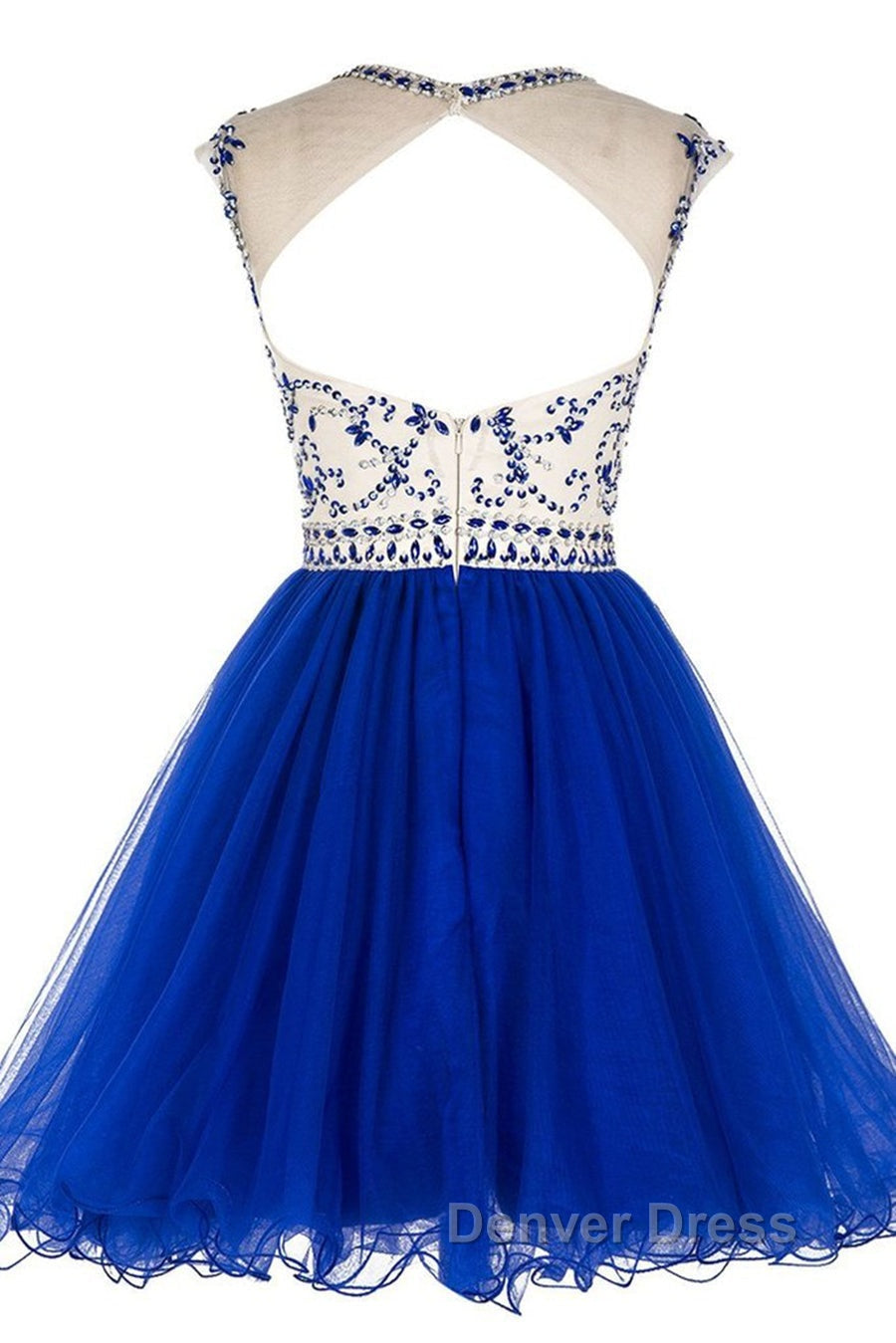 Custom Made Round Neck Cap Sleeves Beading Black Short Prom Dress Royal Blue Homecoming Dress, Prom Dresses 2026