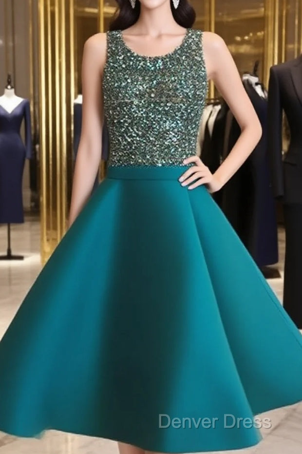 Custom Made Round Neck Sequin Short Green Prom Dress, Homecoming Dresses